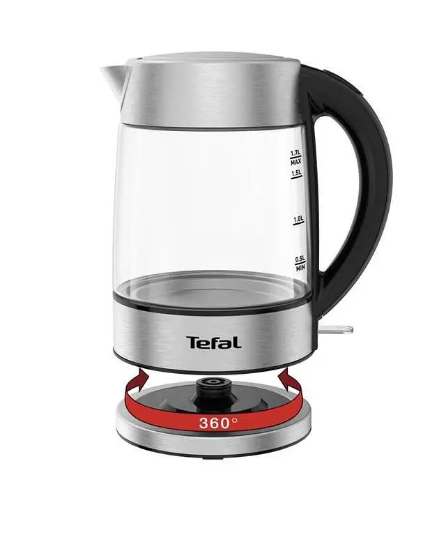 Чайник TEFAL Glass KI772D38, 1.7л, 2200W, сріблясто-чорний - фото 6