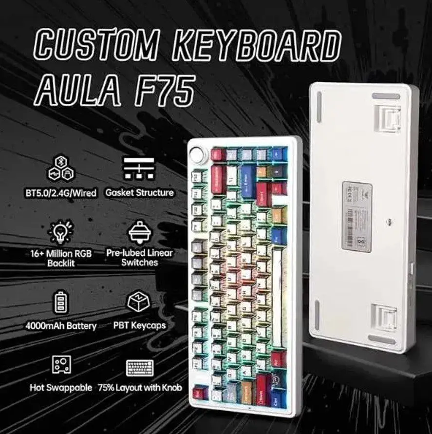 Клавіатура ігрова механічна Aula Mechanical F-75 Wireless Comic Gasket Reaper Switch Hot-Swap 2.4G/Bluetooth - фото 8