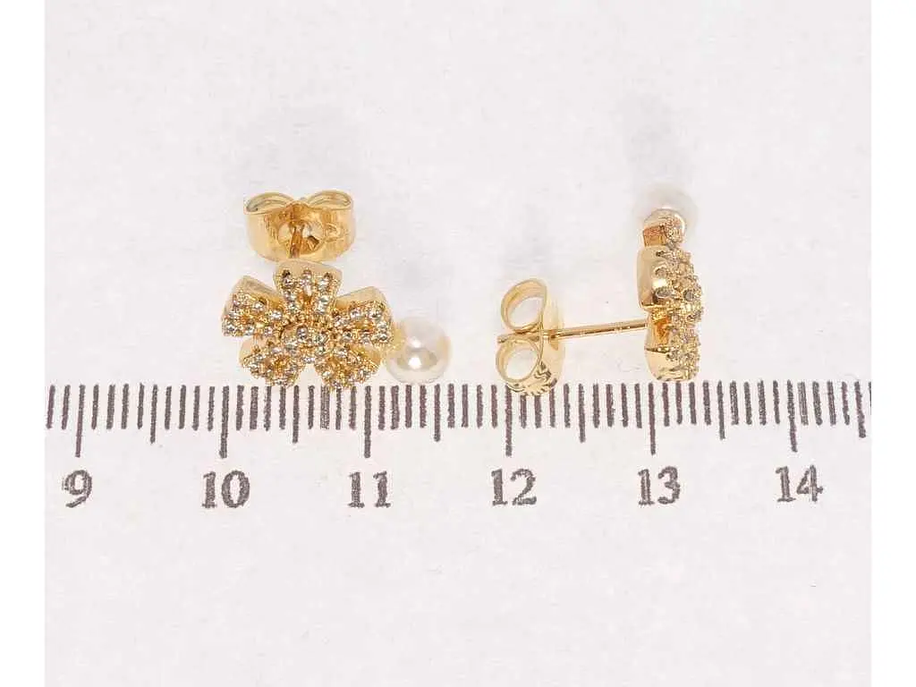 Сережки Xuping Позолота 18K пусети "Квітка з перлиною" (130032) - фото 2