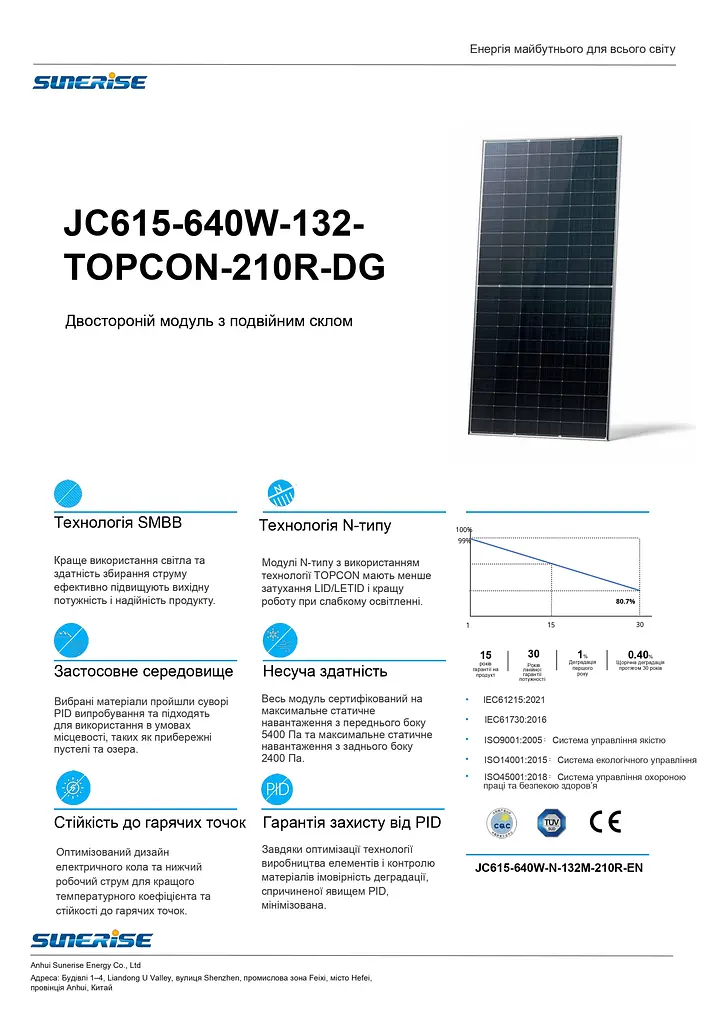 Сонячна панель Sunerise 630 Вт JC615-132-210R-DG N-тип TOPCon Bifacial (Двостороння) - фото 6