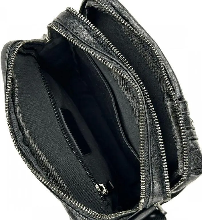 Чоловіча шкіряна сумка через плече чорна TIDING BAG sum0028775 - фото 6
