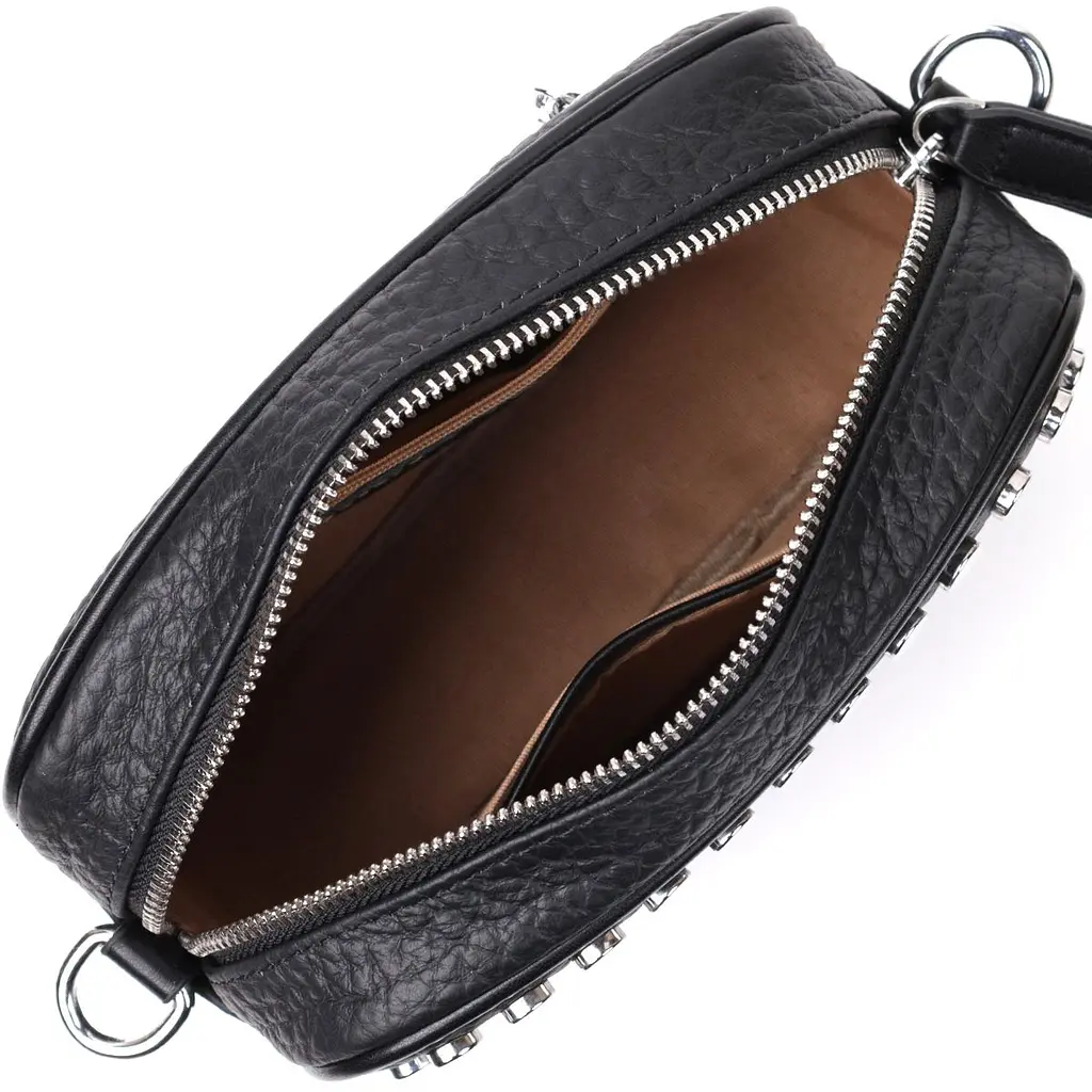 Стильна сумка декорована металевими кнопками із натуральної шкіри Vintage 22333 чорна - фото 7