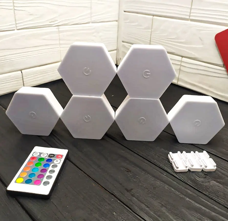 Модульний LED світильник сенсорний настінний шестигранний з пультом 6 шт UKC білий - фото 5