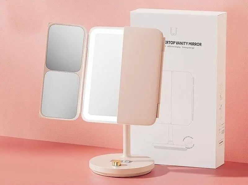 Дзеркало для макіяжу Xiaomi JordanLED table folding cosmetic mirror Рожевий - фото 2