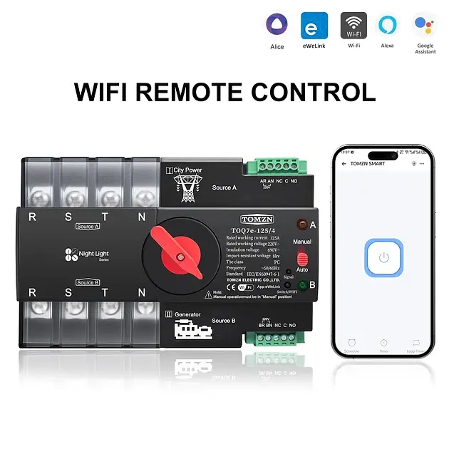 Автоматичне введення резерву АВР Wi-Fi eWeLink TOMZN TOQ7e 4P 220V 125A перемикач живлення трифазний 4х полюсний (19648) - фото 3