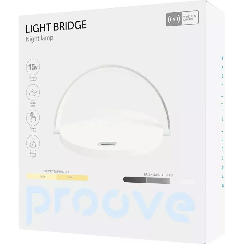 Нічний світильник з бездротовою зарядкою Proove Light Bridge White (PLLB05102002) [124216] - фото 4