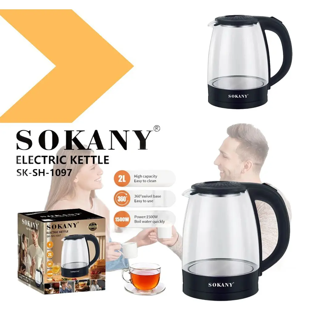 Електрочайник Sokany SK-SH-1097 з термостійкого скла з LED-підсвіткою (46328-SK-SH-1097_325) - фото 2