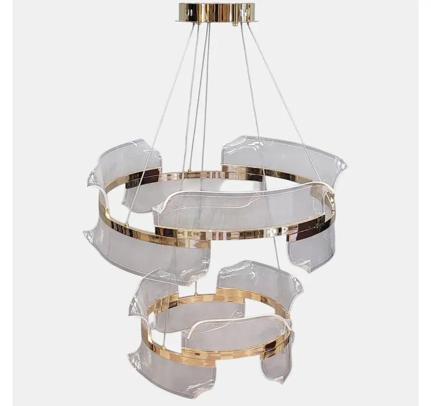 Двоярусна підвісна LED-люстра Artlight 512162/60+40GD золота з двома кільцями та прозорими акриловими розсіювачами - фото 3