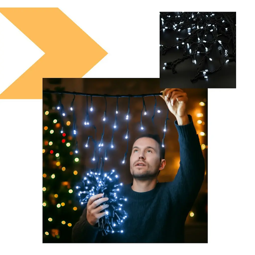 Гірлянда XPRO Xmas LED 120 діодів 3.3Line Short Curtain Бульбашки/Бахрома W-2 білий 5 м чорний (47672-7237_675) - фото 4