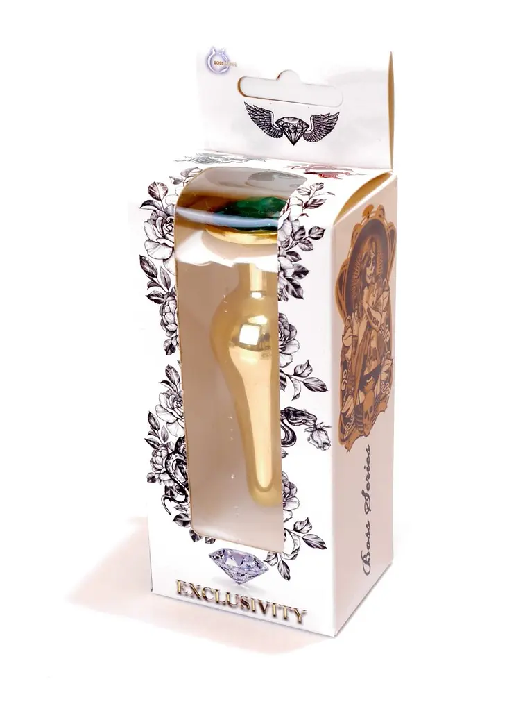 Анальна пробка з кристалом B-Series Jewellery Gold Butt Plug Green, 9,5х3 см, зелений - фото 9