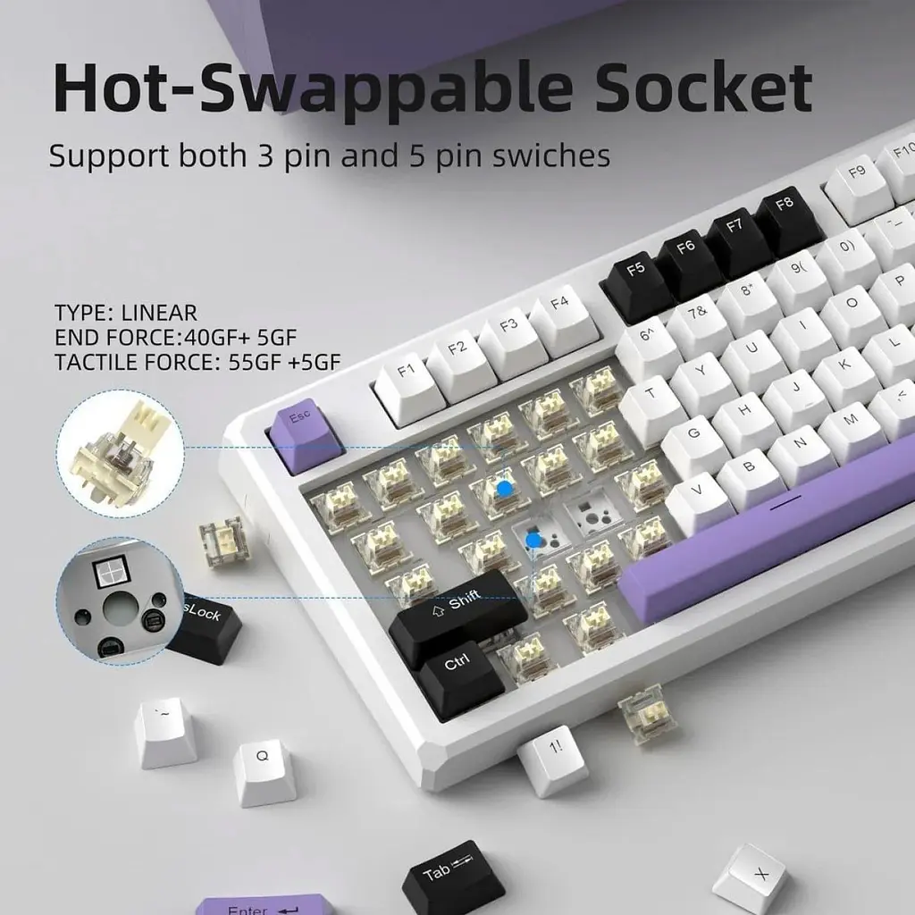 Клавіатура MageGee SKY 87 RGB Wireless Ivory White Switch Ice Purple (6971969728486-UA) [164308] - фото 10