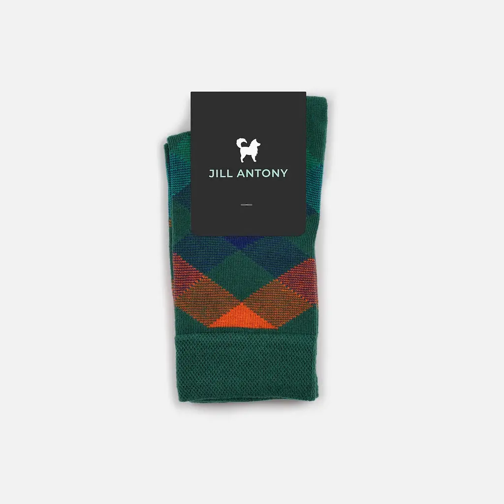 Носки с принтом ромбы высокие бесшовные качественные ORGANIC cotton JILL ANTONY 42-43, Зеленый - фото 3