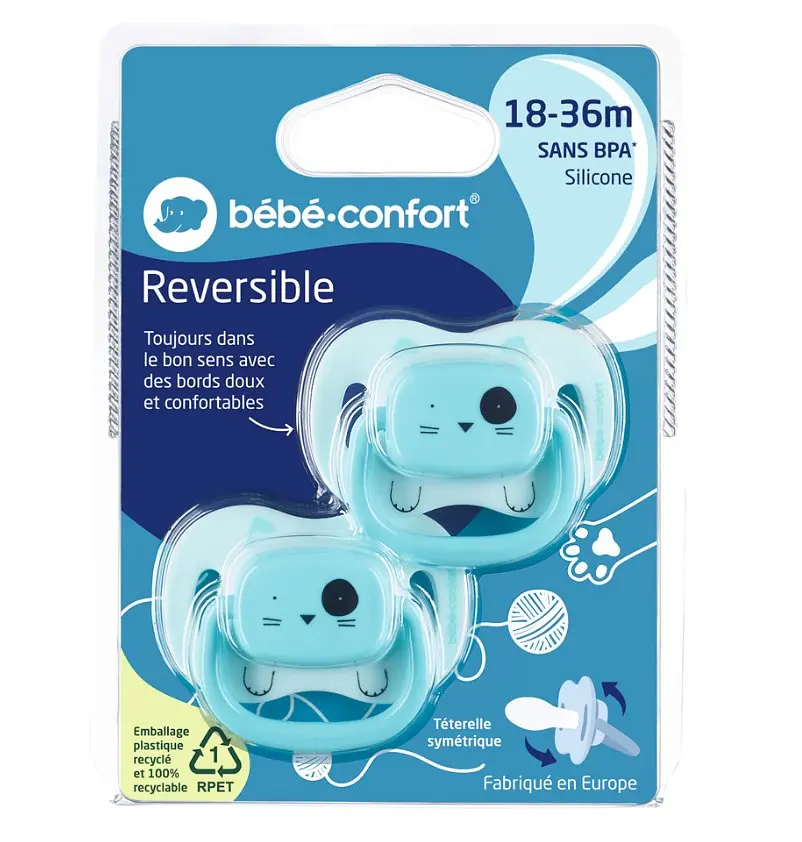 Пустышка силиконовая Bebe Confort Reversible Soothers Minimalistic Animals, cимметричная, 18-36 мес., 2 шт., синяя (3104202030) - фото 3