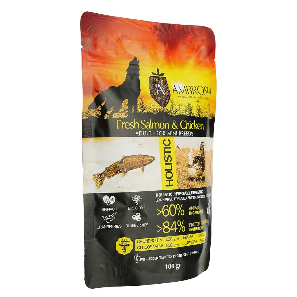 Сухий корм Ambrosia Grain Free для дорослих собак малих порід зі свіжою куркою та лососем 100 г - фото 2