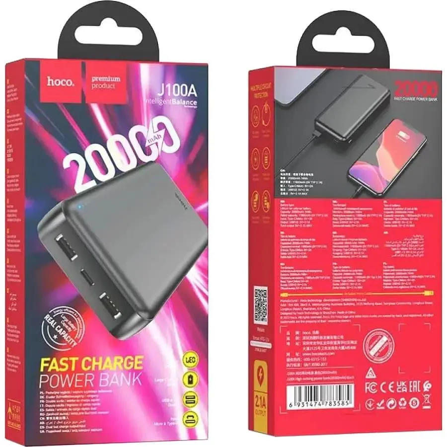 Универсальна мобильна батарея Hoco J100A 20000mAh Black (6931474783585) - фото 5