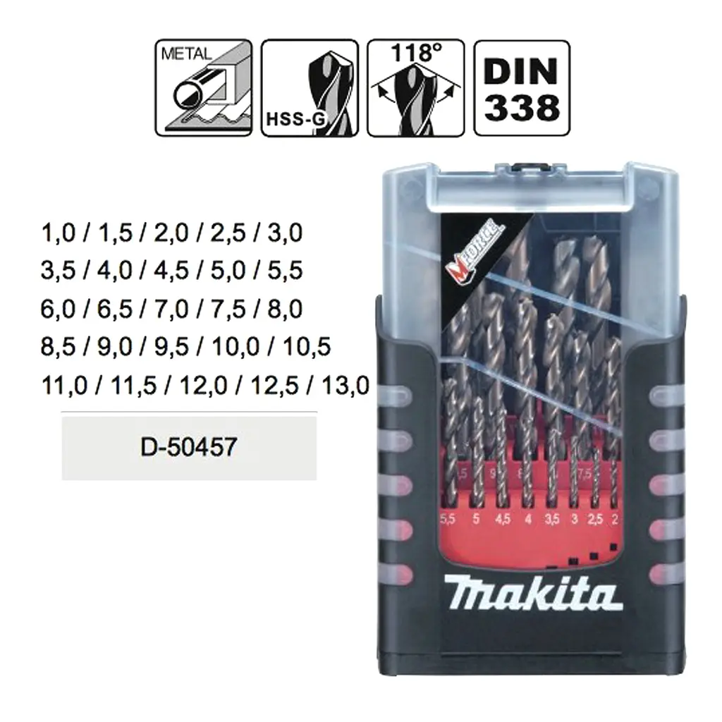 Набір свердл HSS-G 1-13 мм Makita D-50457 (25 шт) - фото 2