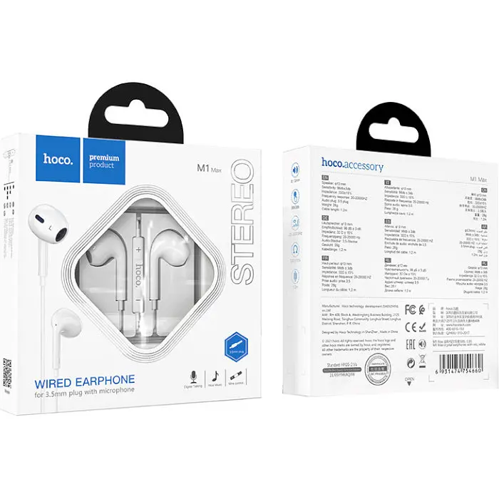 HF Hoco M1 Max earphones+мікрофон white - фото 4