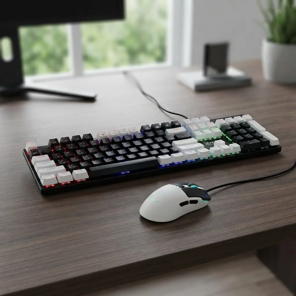 Комплект дротова клавіатура мембранна з підсвічуванням + мишка 3200 DPI RGB USB XSTRIKE X-1011 розкладка ENG/UA мишка та клавіатура набір ігровий миша з клавіатурою з підсвіткою для ПК та ноутбука Чорний з білим - фото 4