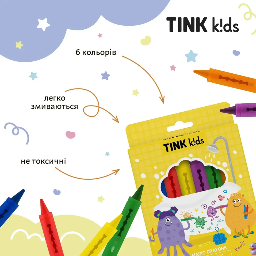 Олівці для малювання у ванній Magic Crayons Tink kids 6 шт - фото 2