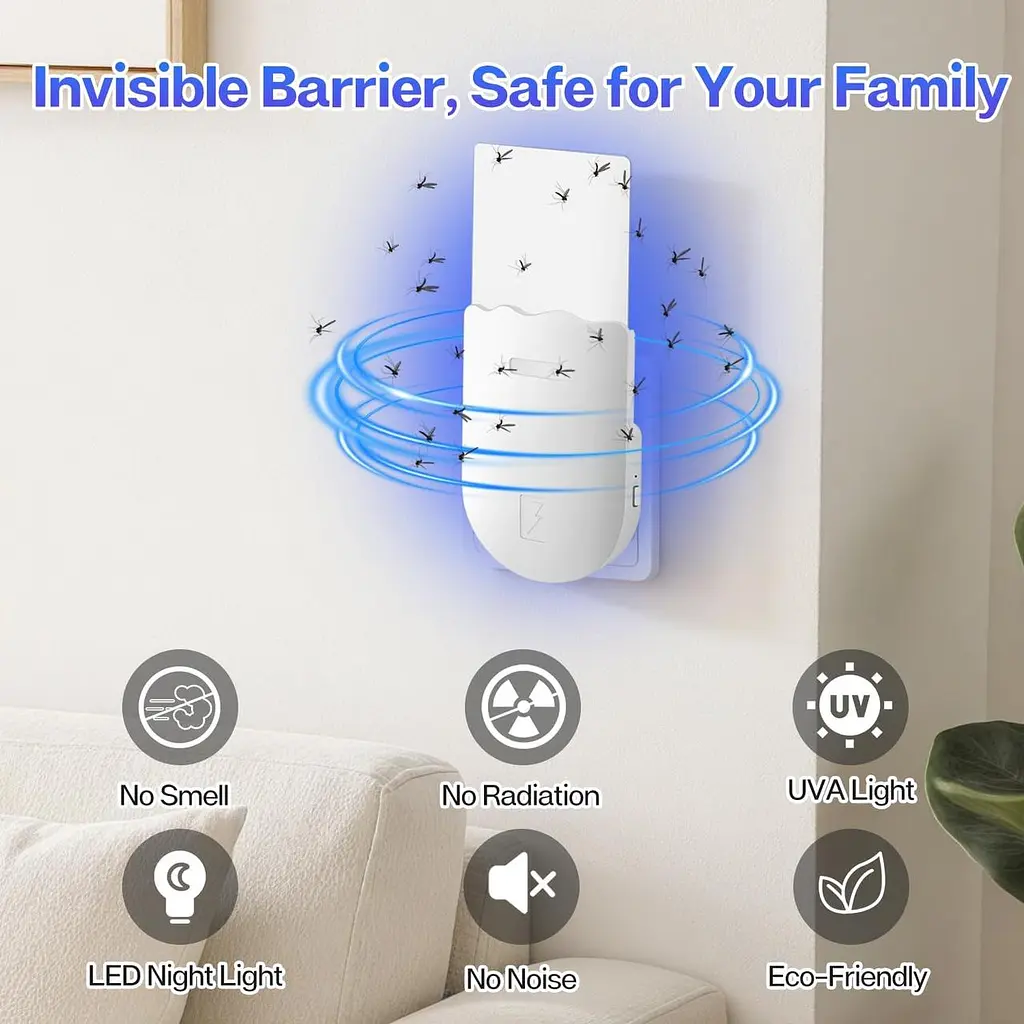 Пастка для комах Necomi, 2-в-1 Plug-in Mosquito Killer, з нічним ультрафіолетовим світлом для вловлювальних мух - фото 3