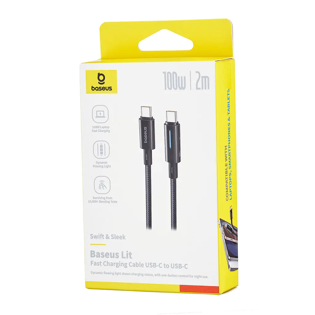 Кабель Baseus Lit Button-Control Fast Charging Data Cable USB-C to USB-C 100W 2m Black - фото 2