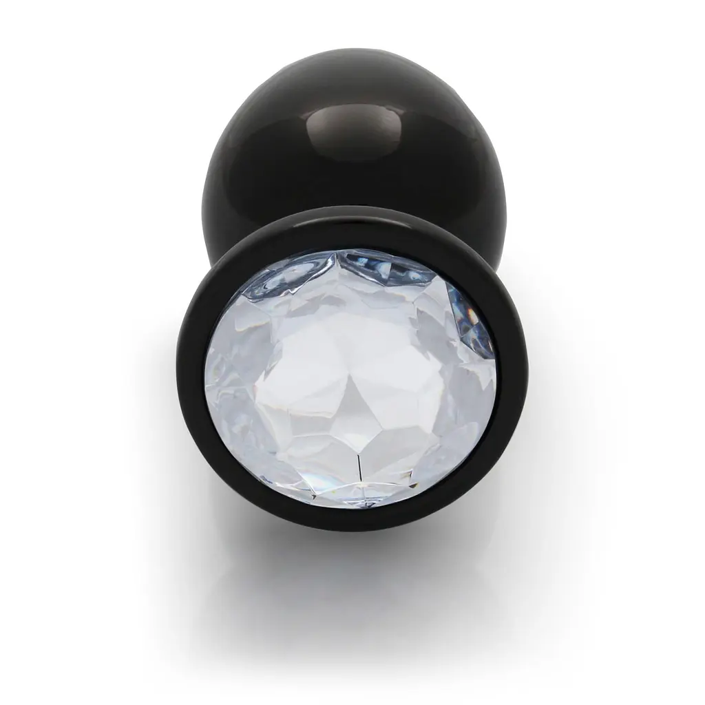 Анальна пробка Ouch! Round Gem Butt Plug M, 8 см (чорний) - фото 4