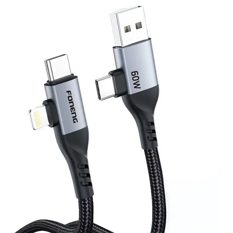 Кабель Foneng X92 4-in-1 (60W) USB/USB-C - USB-C/Lightning (M/M), 1 м, Black (X92-CA-FIO) - фото 7