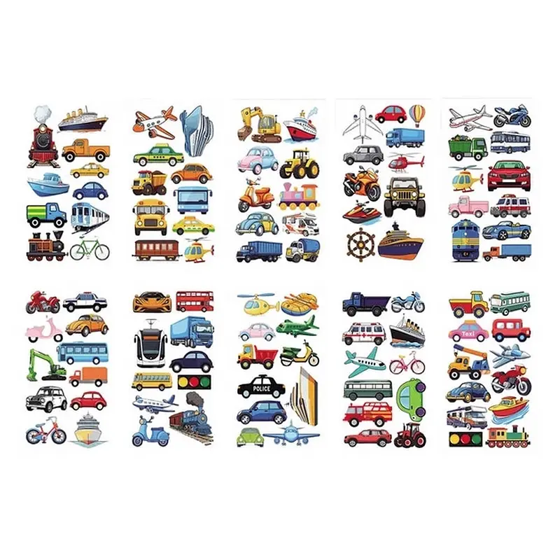 Набір тимчасових тату "Транспорт №1" Fresh Tattoo transport-tattoo-1-10, 10 штук, розмір 12 х 7 см