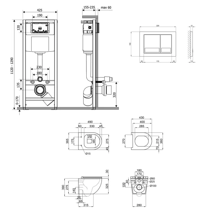 Набір Q-tap Nest 4 в 1 підвісний унітаз Robin Ultra Quiet 490x365x325 + комплект інсталяції QT1333046EUQW45142 - фото 7