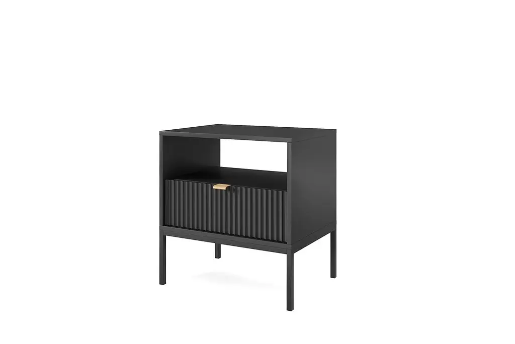 Тумба прикроватная Perfect Home Новая/Nova с 1 ящиком и черными ножками S54 Черный (PFH-091251) - фото 4