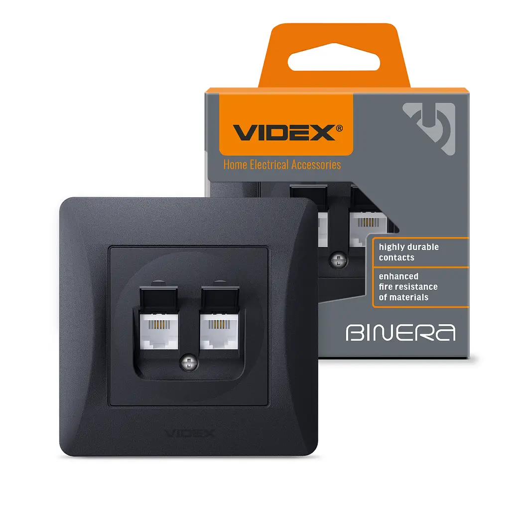 Розетка CAT6+CAT3 подвійна чорний графіт VIDEX BINERA VIDEX (24574-000)