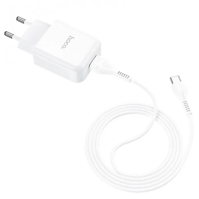 Сетевое зарядное устройство Hoco N2 Vigour с 1USB/2.1A с гибким кабелем Type-C Белый - фото 3