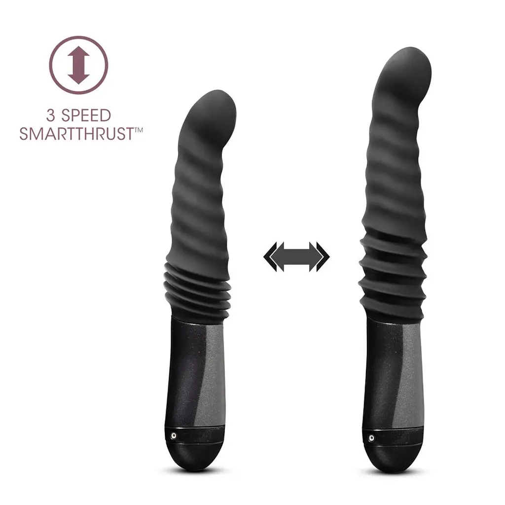 Пульсатор Blush Temptasia - Lazarus Thrusting Dildo - Black, ребристий стовбур, 3 швидкості - фото 4