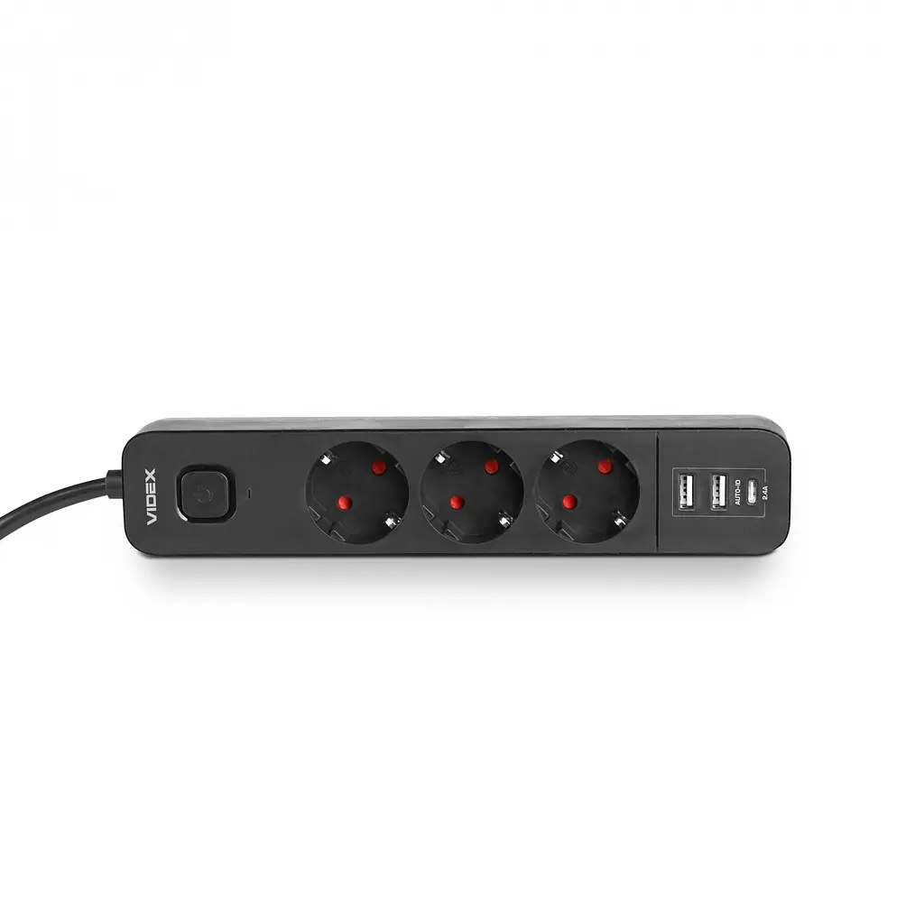 Сетевой удлинитель Videx Oncord з/з 3 п 3 м (3x1.5 мм) 2.4А 2USB+USB-C с кнопкой черный (VF-PD33G2U1C-B) - фото 2