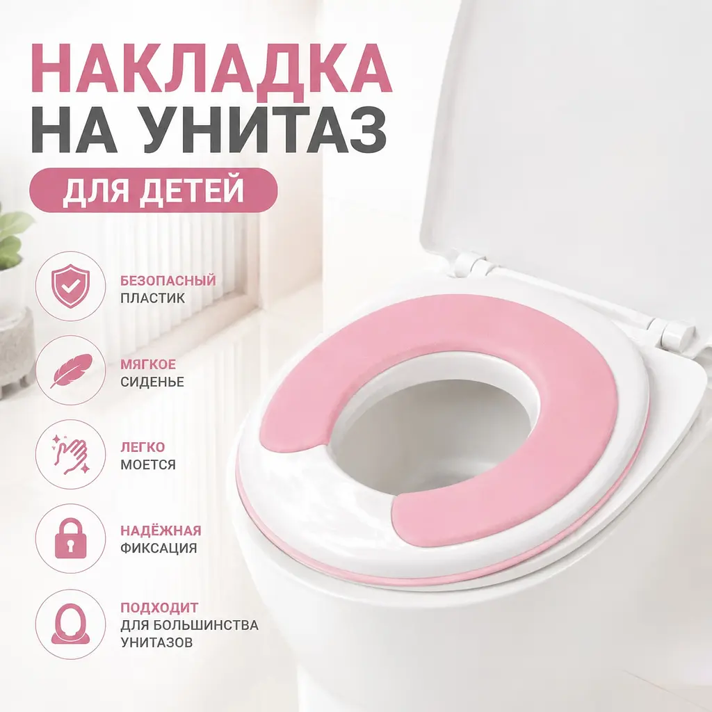 Накладка дитяча на унітаз з м'яким сидінням - зручне сидіння для дітей накладка на туалет пудрова - фото 3