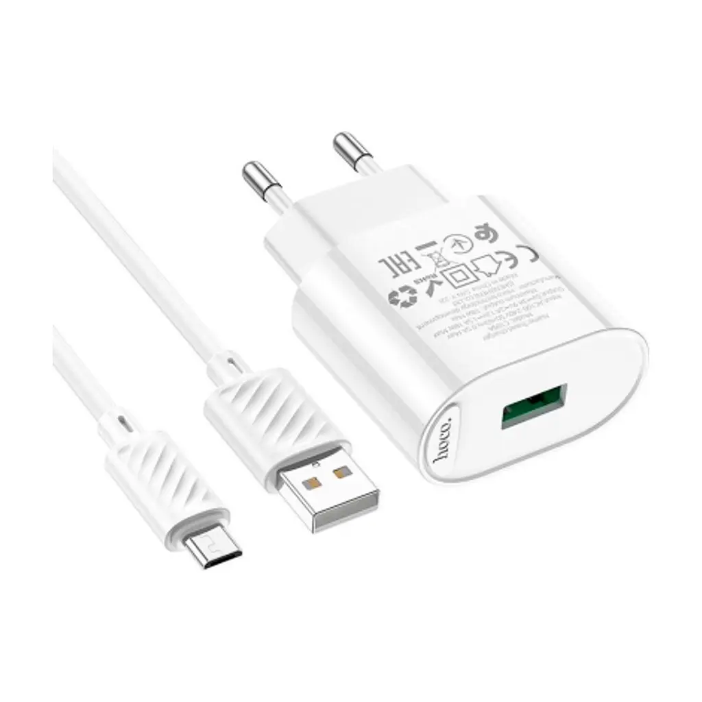 Зарядний пристрій HOCO C109A Fighter USB QC3.0 + cable Micro 5P White (6931474784827) - фото 9