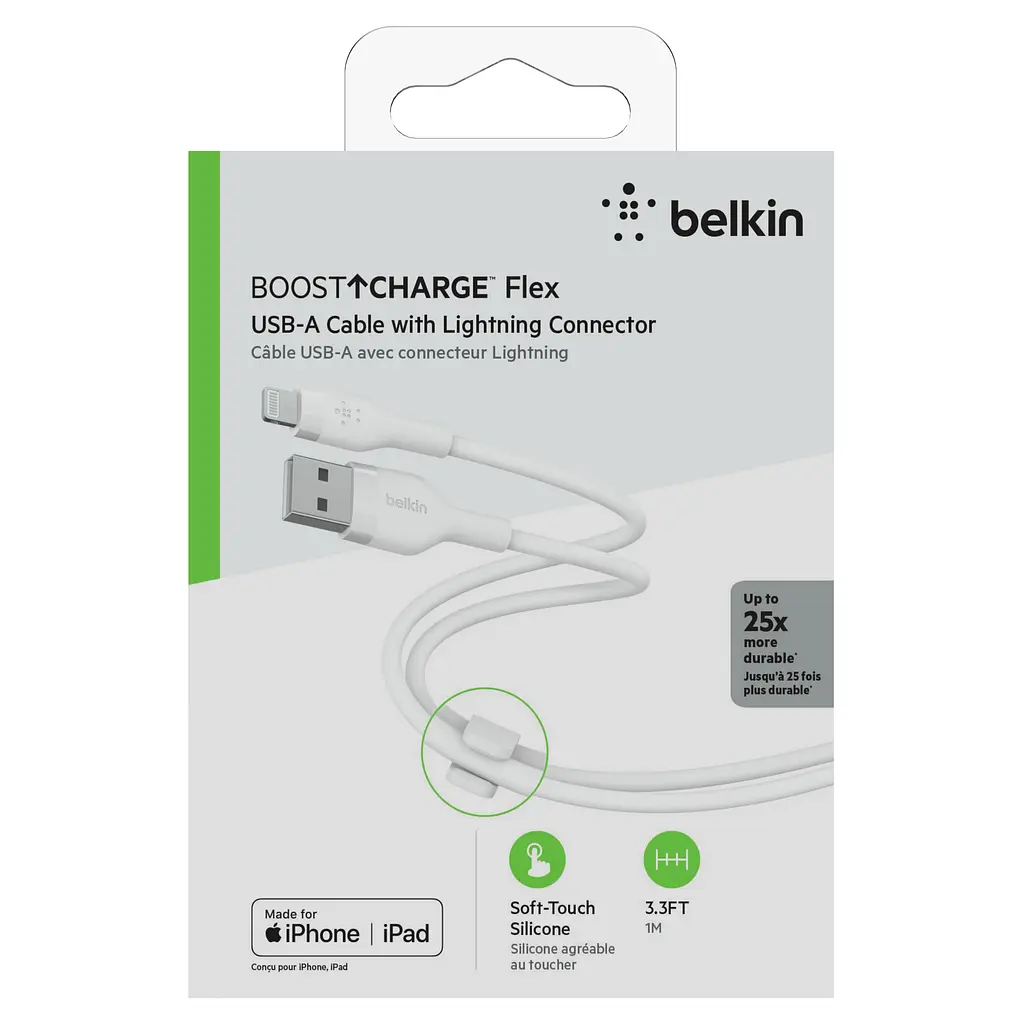 Кабель Belkin USB-A > Lightning зарядка/синхронизация 1м, силиконовый с клипсой, белый teh0013625 - фото 3