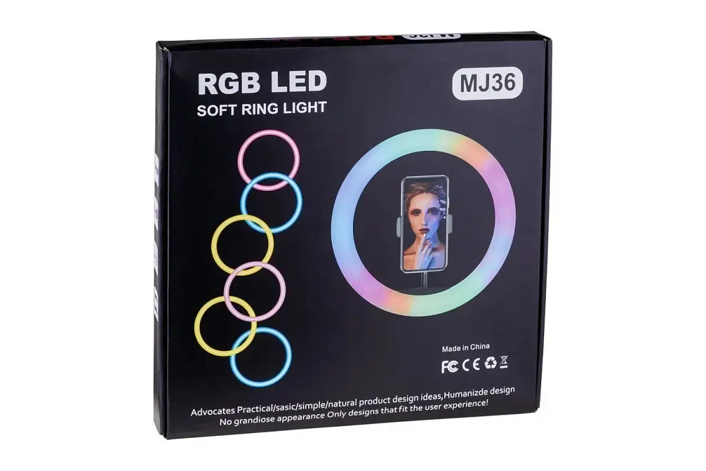 Кольцевая лед-лампа для студийного освещения Ring RGB MJ 36 36см с пультом для фото и видео - фото 4