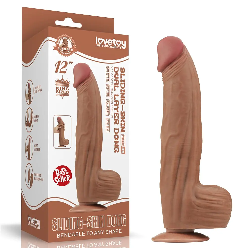Фалоімітатор LoveToy Sliding-Skin Dual Layer Dong King Sized 31 см коричневий - фото 22