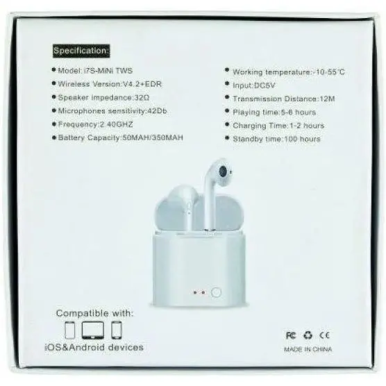 Бездротові блютуз навушники TWS i7 Mini з боксом для заряджання White (au043-hbr) - фото 8