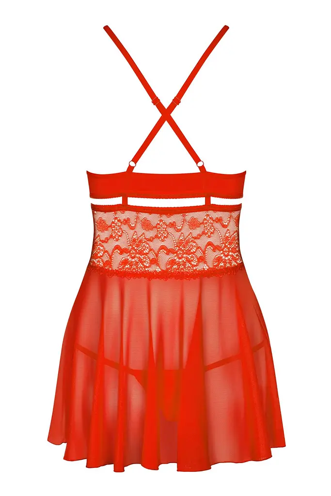 Бебі-дол Obsessive 838-BAB-3 babydoll & thong, L/XL, червоний, мереживний ліф, стрінги в комплекті - фото 4
