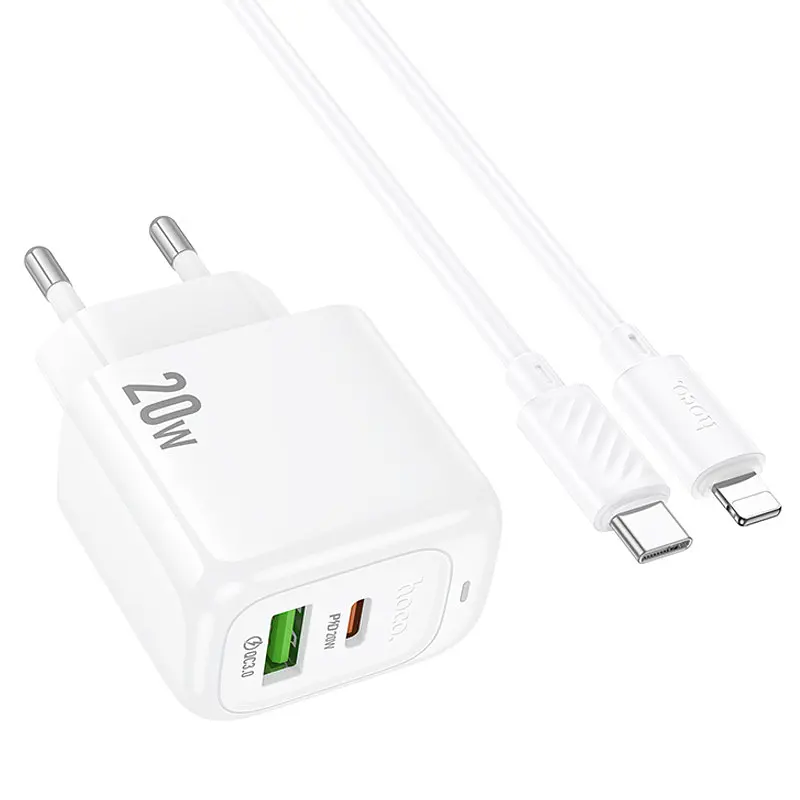 МЗП Hoco CS54A Surplus PD20W+QC3.0 (1USB-A/1C) + Type-C to Lightning White - фото 3