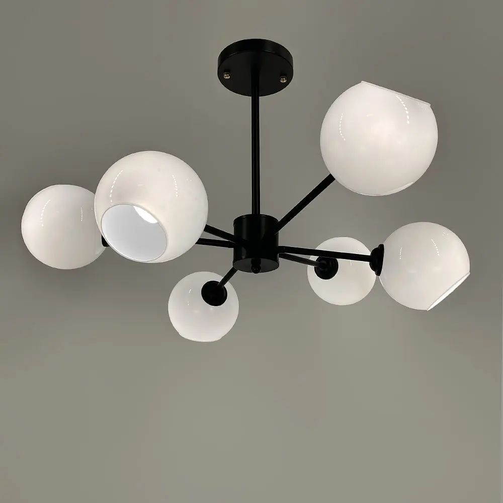 Люстра в черном корпусе на 6 белых глянцевых плафонах | Ст. F 68/6 BK | Line F - фото 2