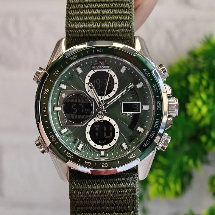 Наручний годинник чоловічий NaviForce Fly Army Hook Green 2 ремінці Сріблястий (3594) - фото 7