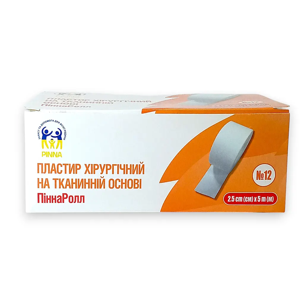 Пластир рулонний на тканинній основі PINNA білий хірургічний ПіннаРолл 12 шт. 2,5 см х 5 м