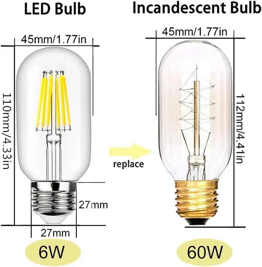 Гвинтова лампочка Aiwerttes E27 6W світлодіодна вінтажна Edison, T45 Холодний Білий 6000K - фото 6