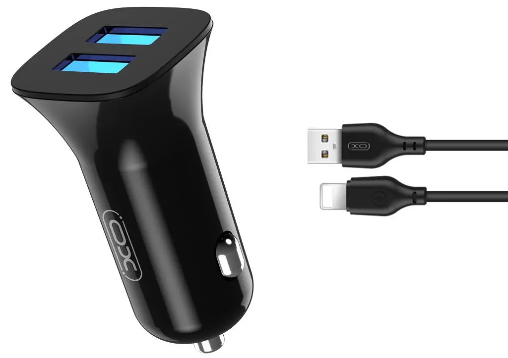 Автомобільний зарядний пристрій XO TZ10 double USB 12W 2.4A with Lightning cable