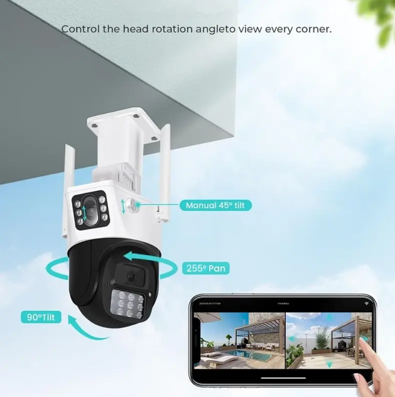 Бездротова WiFi вай фай камера вулична поворотна 2 камери 3mp+3mp IP66 повнокольорове нічне бачення UKC PTZ P12 ICSEE - фото 6