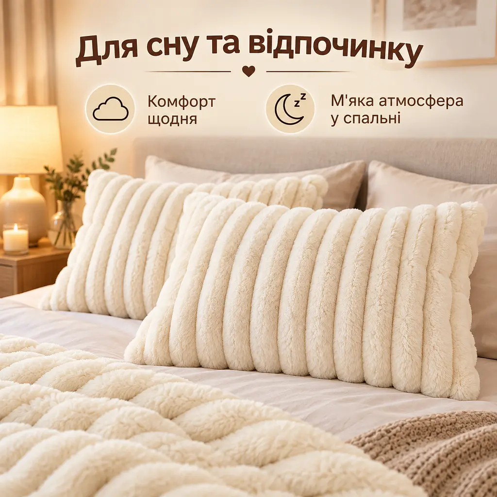 М'яка плюшева хутряна наволочка Solve молочна 48 x 74 см (KT9001001) - фото 8