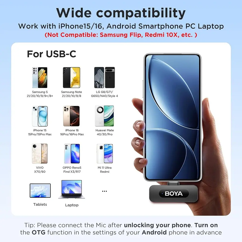 Бездротові петличні мікрофони BOYA BY-V30 USB-C (2 шт), 100 м, шумозаглушення, 36 год - фото 4